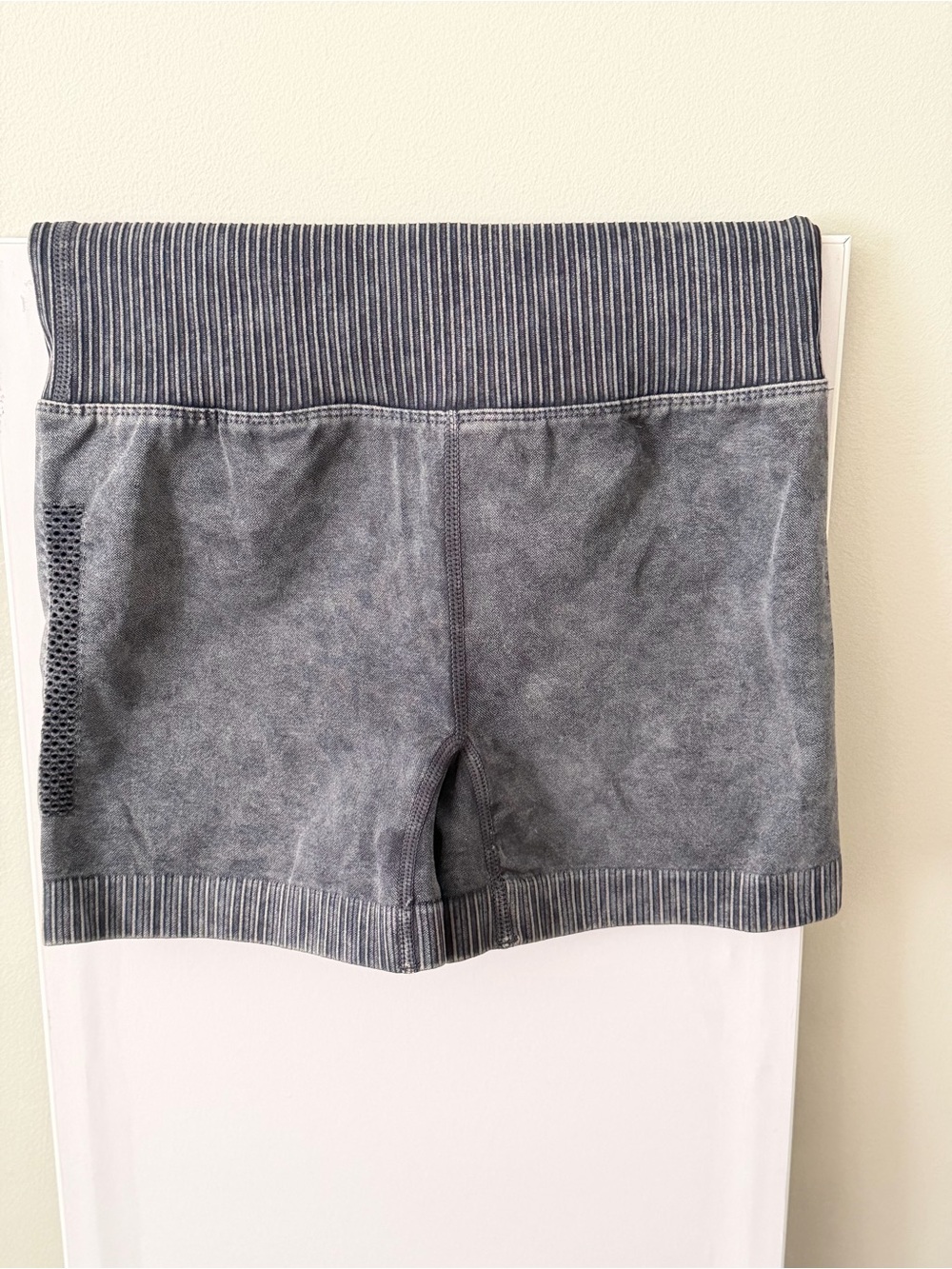 Zenana Acid Wash Biker Shorts Mesh Detail High Waist Gray S/M